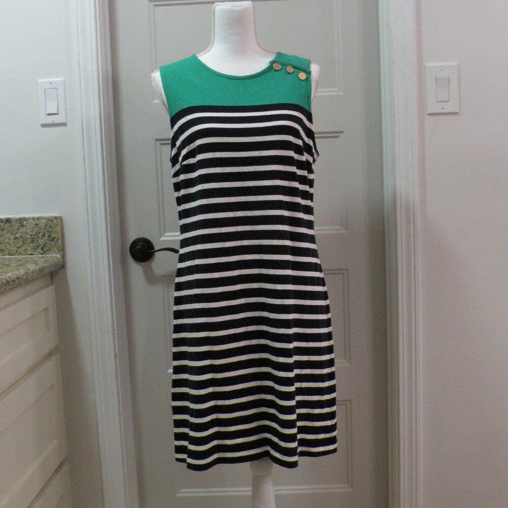 LandsEnd_M (10-12)_used_green with navy and white stripes